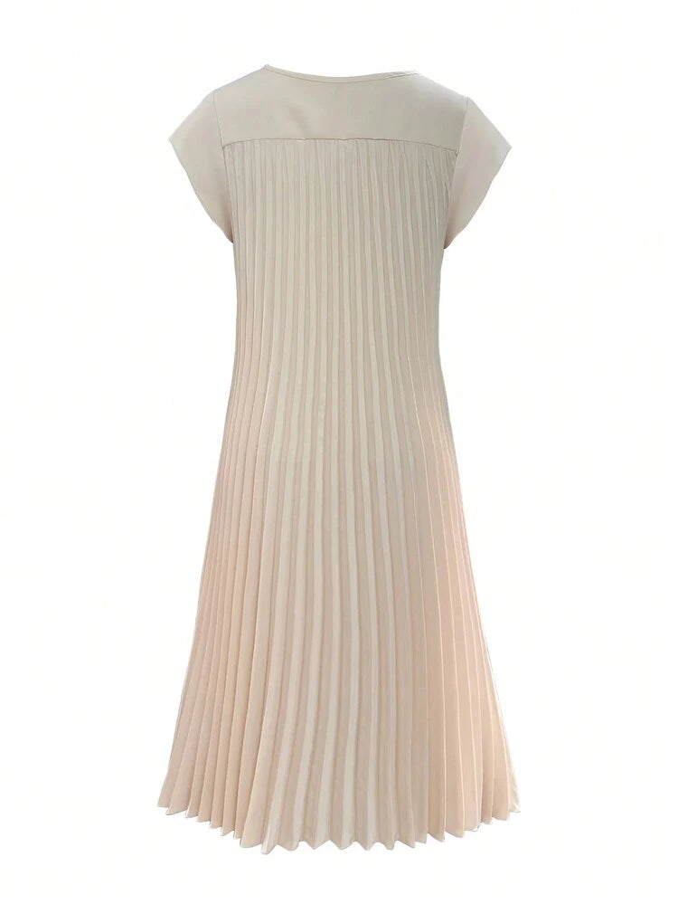 Pleated loose maxi dress in nude