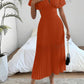 Pleat waist cinched deep v-neck dress in orange