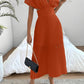 Pleat waist cinched deep v-neck dress in orange