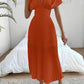 Pleat waist cinched deep v-neck dress in orange