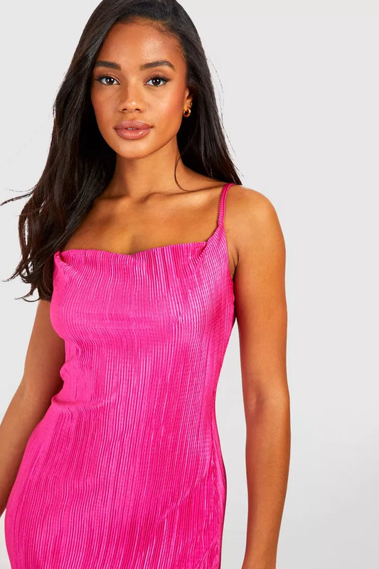 Plisse strappy maxi dress in pink