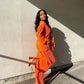 Plisse top & pant set in orange