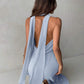 Plunging neck a-line flowy tie back dress in blue
