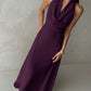 Plunging neck a-line flowy tie back dress in purple