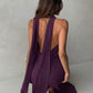Plunging neck a-line flowy tie back dress in purple