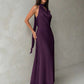 Plunging neck a-line flowy tie back dress in purple
