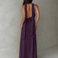 Plunging neck a-line flowy tie back dress in purple