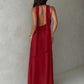 Plunging neck a-line flowy tie back dress in red