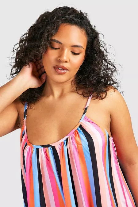 Drop Hem Plus striped drop hem maxi in multi – Dimes&Co