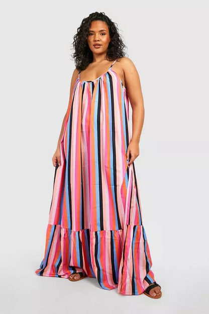 Plus striped drop hem maxi in multi
