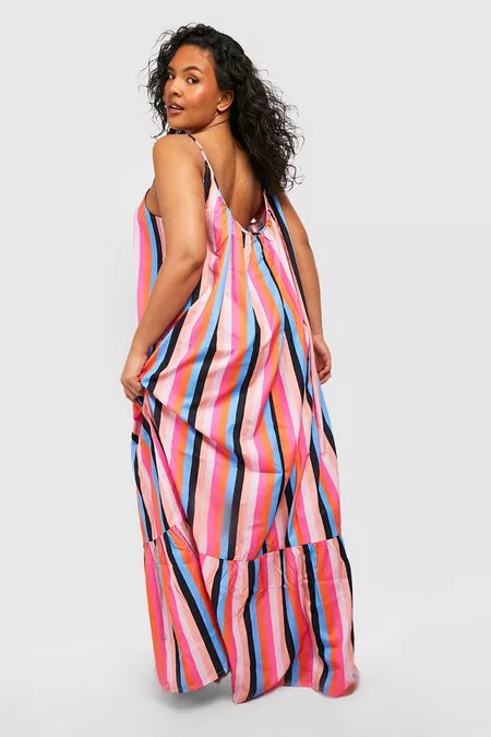 Plus striped drop hem maxi in multi