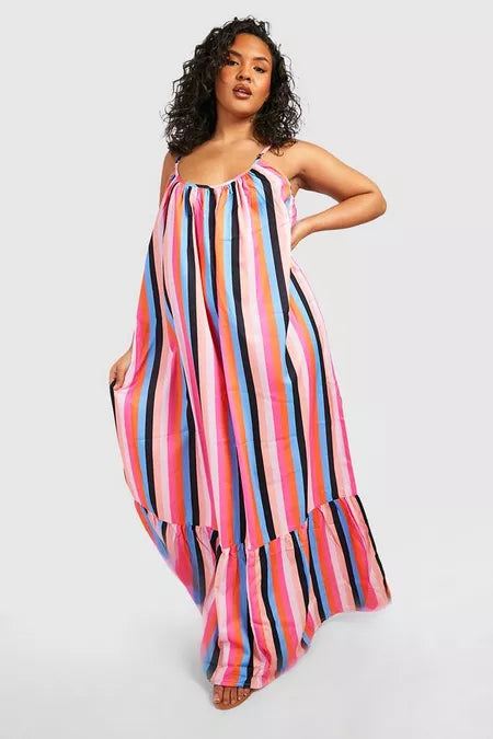 Plus striped drop hem maxi in multi