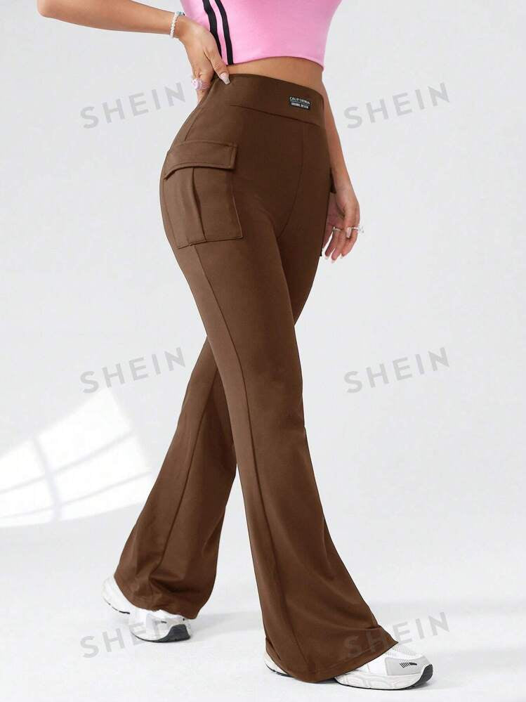 Pocket bell bottom casual pants in brown