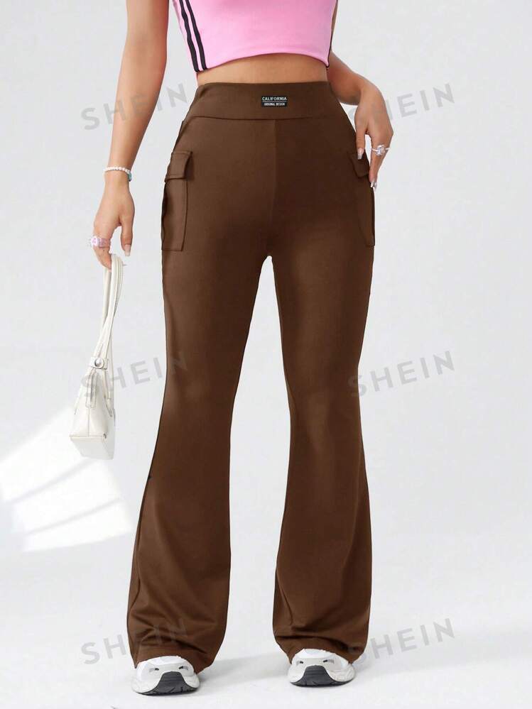 Pocket bell bottom casual pants in brown