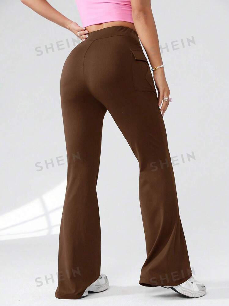 Pocket bell bottom casual pants in brown