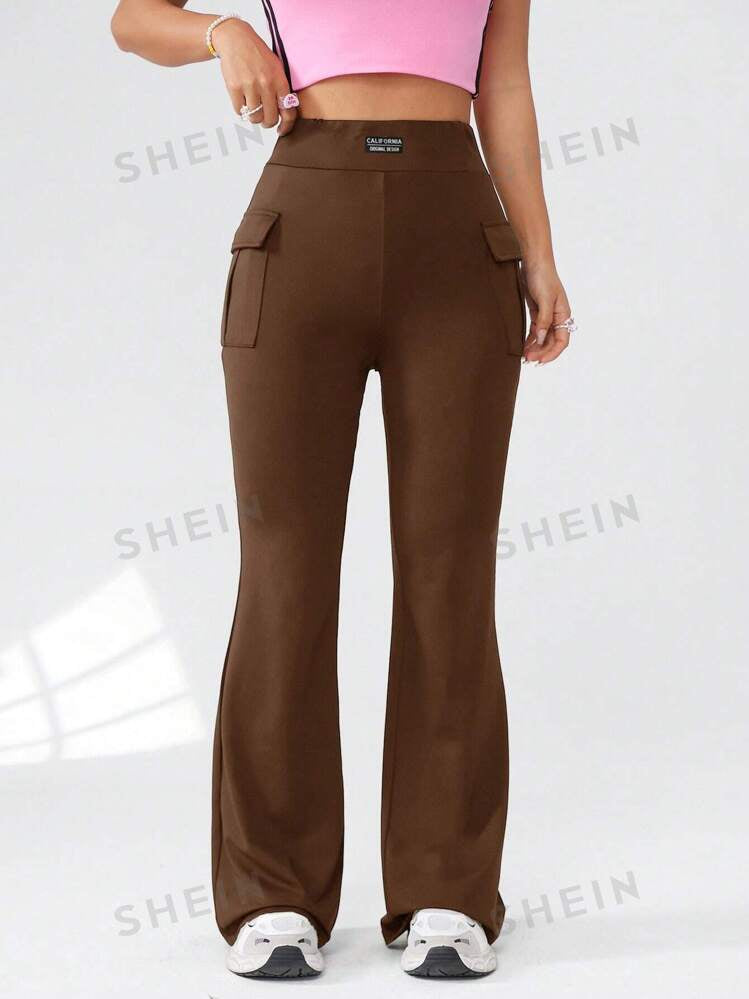 Pocket bell bottom casual pants in brown