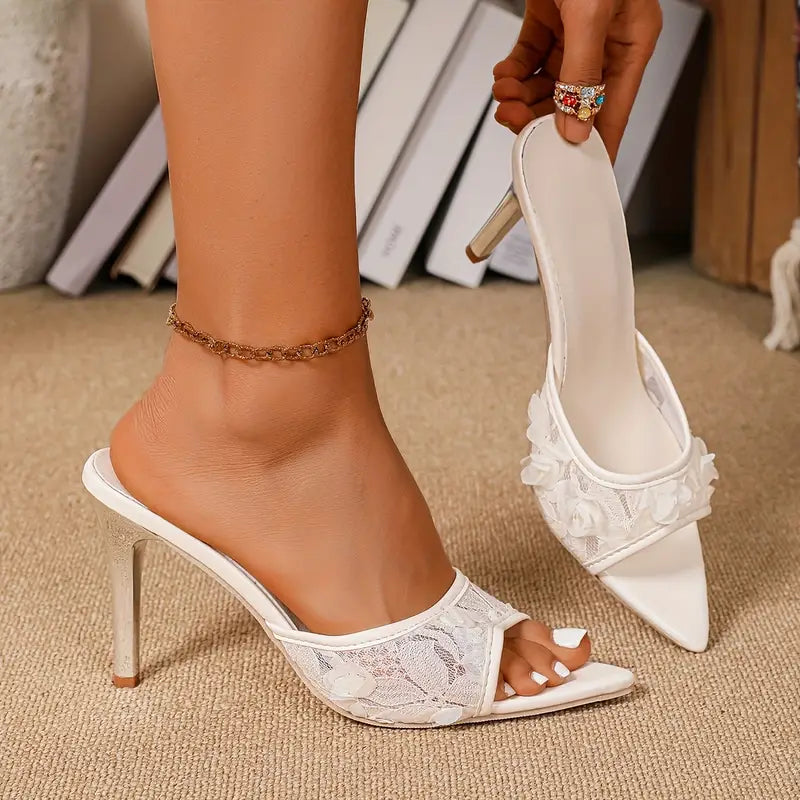Pointed toe formal high heels in white