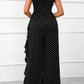 Polka dot lace ruffle trim wide leg jumpsuit in black