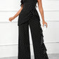 Polka dot lace ruffle trim wide leg jumpsuit in black