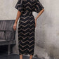 Printed belted shirt dress in black