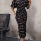Printed belted shirt dress in black