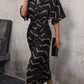 Printed belted shirt dress in black