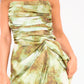 Printed chiffon ruched draped midi dress in green