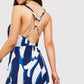 Printed ring detail maxi dress in blue