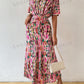 Printed v-neck batwing sleeve dress in pink