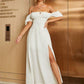 Puff Sleeve Tie Front Off Shoulder Slit Thigh Dress in white