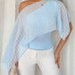 Raglan sleeve asymmetric collar blouse in blue