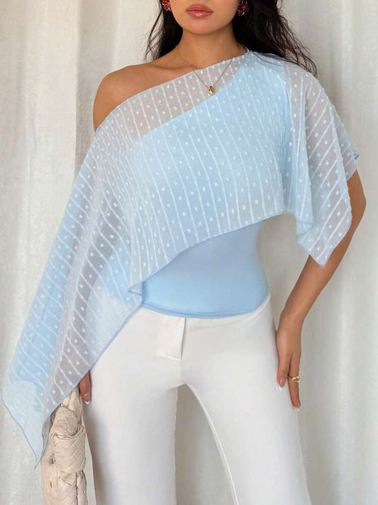 Raglan sleeve asymmetric collar blouse in blue