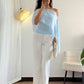Raglan sleeve asymmetric collar blouse in blue