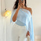 Raglan sleeve asymmetric collar blouse in blue