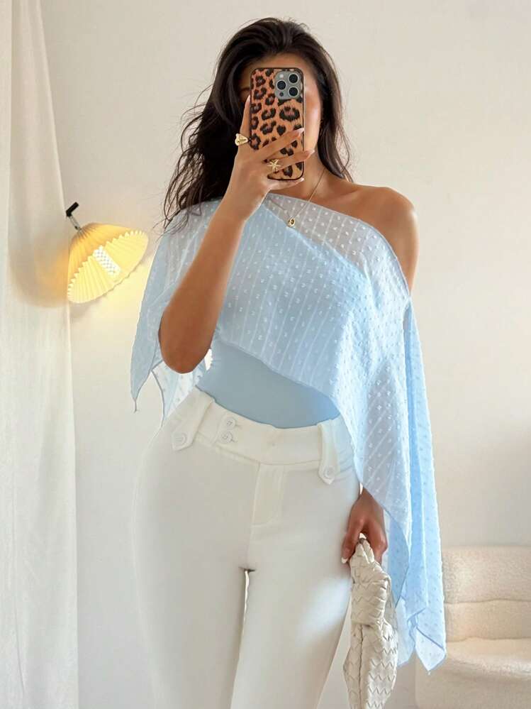 Raglan sleeve asymmetric collar blouse in blue