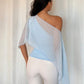 Raglan sleeve asymmetric collar blouse in blue
