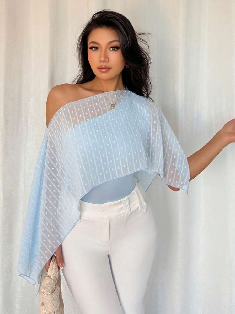 Raglan sleeve asymmetric collar blouse in blue