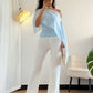 Raglan sleeve asymmetric collar blouse in blue
