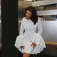 Round neck bell sleeve dress in white