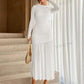 Round neck long sleeve pleated dress in white