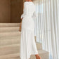 Round neck long sleeve pleated dress in white