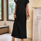 Round neck solid color short sleeve maxi dress in black