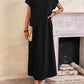 Round neck solid color short sleeve maxi dress in black