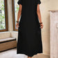 Round neck solid color short sleeve maxi dress in black