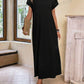 Round neck solid color short sleeve maxi dress in black
