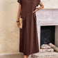 Round neck solid color short sleeve maxi dress in brown