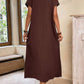 Round neck solid color short sleeve maxi dress in brown