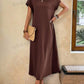 Round neck solid color short sleeve maxi dress in brown