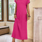 Round neck solid color short sleeve maxi dress in pink