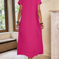 Round neck solid color short sleeve maxi dress in pink